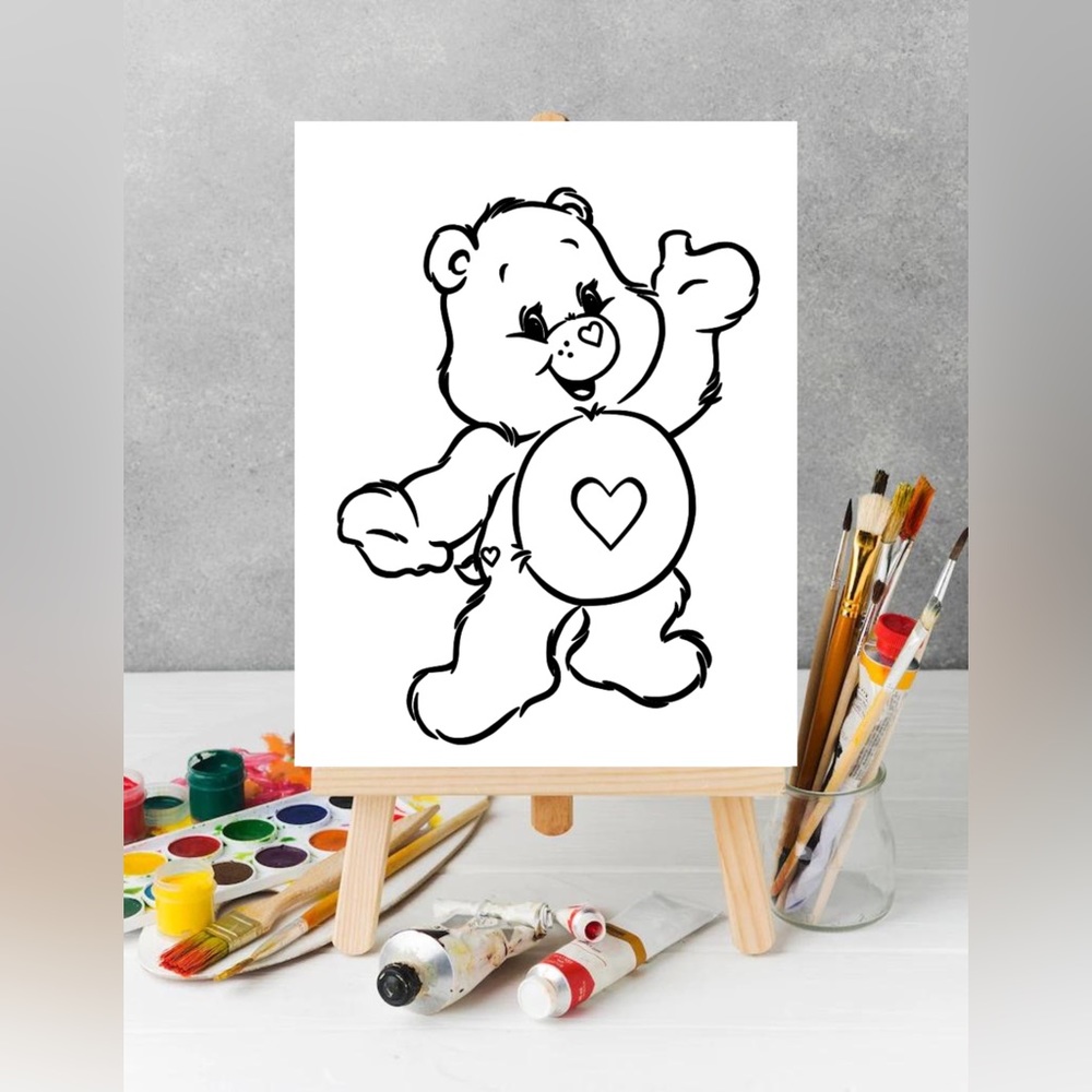 Paint Your Own Care Bear Canvas, Sip and Paint Canvas, Cartoon Home Decor